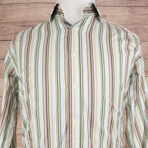 Thomas Dean Shirt Mens Large Multicolor Stripe Long Sleeve Button Up Cotton